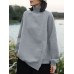 Women Rhombic Turtleneck Thic Full Sleeve Spliced Irregular Hem Pullover Sweatshirt