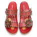  Genuine Leather Comfy Beach Vacation Bohemian Ethnic Floral Hook   Loop Outdoor Wedges Sandals