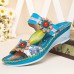  Genuine Leather Handmade Stitching Comfy Bohemian Flowers Decor Slip  On Wedges Sandals