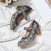  Genuine Leather Retro Embroidery Floral Comfy Mary Jane Heels