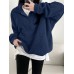 Solid Loose Lapel Drop Shoulder Long Sleeve Sweatshirt