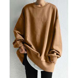 Women Solid Loose Basic All Match Commute Homely Outer Wear Sweatshirt