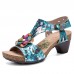  Genuine Leather Casual Bohemian Sequins T  Strap Heeled Sandals