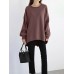 Women Loose Thick Back Fork High Low Solid Casual Pullover Sweatshirt