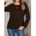 Women Solid Color Basic Designed Pleats V  Neck Long Sleeve Casual Blouses