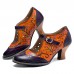  Genuine Leather Retro Fashion Floral Colorblock Comfy Breathable Hollow Mary Jane Heels