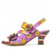  Leather Beach Vacation Ethnic Floral Hook   Loop Heeled Sandals