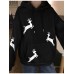 Women Christmas Printed Antler Fleece Thick Casual Hooded Sweatshirt