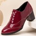 Large Size Women Lace  up Comfy Retro Glossy Oxfords Heels