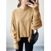 Women Solid Loose O  Neck Narrow Cuffs Long Sleeve Casual Pullover Sweatshirt