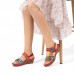  Genuine Leather Handmade Stitching Comfy Bohemian Flowers Decor Hook   Loop Wedges Sandals