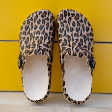 Women Casual Comfy Garden Shoes Leopard Print Closed Toe Slippers