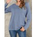 Women Solid Color Basic Designed Pleats V  Neck Long Sleeve Casual Blouses