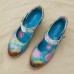  Genuine Leather Hook   Loop Leaf Painted Comfy Mary Jane Heels