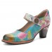  Genuine Leather Hook   Loop Leaf Painted Comfy Mary Jane Heels