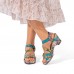  Genuine Leather Casual Bohemian Ethnic Floral Print Colorblock Comfy Heeled Stripe Sandals