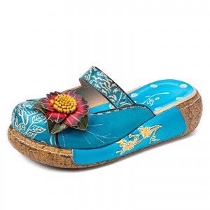  Handmade Leather Comfort Floral Holiday Platform Sandals