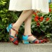  Genuine Leather Comfy Hook   Loop Retro Ethnic Low Heel Floral T  Strap Shoes