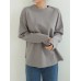 Women Long Sleeve Loose Solid Side Fork High Low Casual Pullover Sweatshirt