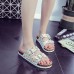 Women Beach Printing Soft Dual Strap Flat Cork Slippers Sandalss