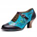  Genuine Leather Retro Fashion Floral Colorblock Comfy Breathable Hollow Mary Jane Heels