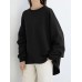 Women Loose Thick Back Fork High Low Solid Casual Pullover Sweatshirt