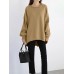 Women Loose Thick Back Fork High Low Solid Casual Pullover Sweatshirt