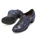  Genuine Leather Floral Embroidered Lace  up Comfy Round Toe Retro Oxfords Heels