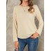 Women Solid Color Basic Designed Pleats V  Neck Long Sleeve Casual Blouses