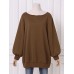 Women Puff Sleeve Solid Thick O  Neck Preppy Homely Sweatshirt