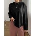 Women Long Sleeve Loose Solid Side Fork High Low Casual Pullover Sweatshirt