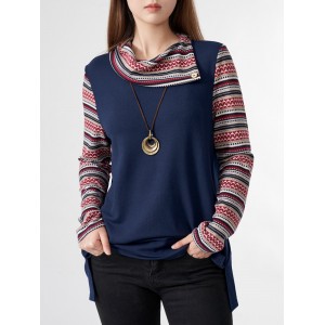 Tribal Pattern Contrast Asymmetrical Long Sleeve Sweatshirt