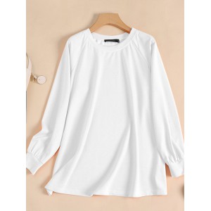 Solid Long Sleeve Loose Crew Neck Causal Sweatshirt